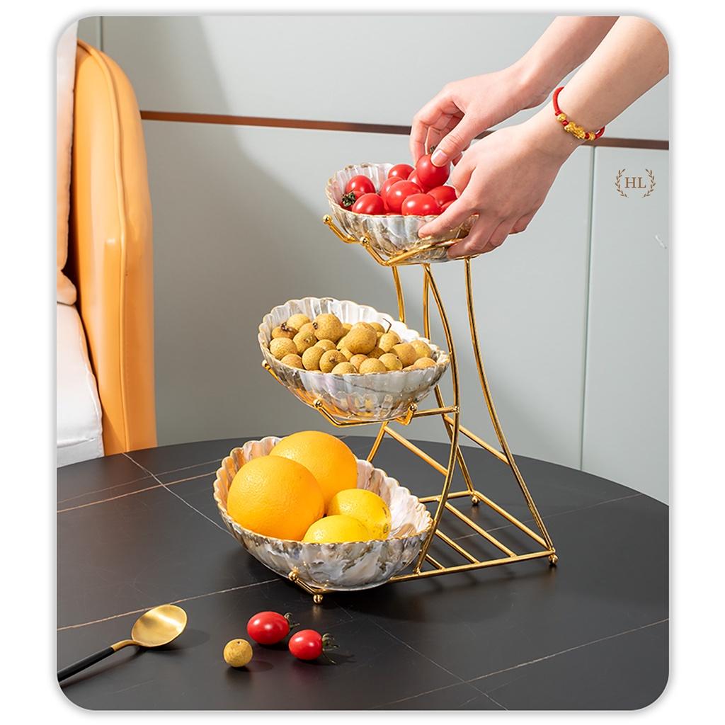 ĐĨA 2 3 TẦNG SỨ VÂN ĐÁ VIỀN VÀNG KÈM KỆ INOX CAO CẤP 2023 | Kệ Vân Đá 2 Tầng 3 Tầng Cao Cấp