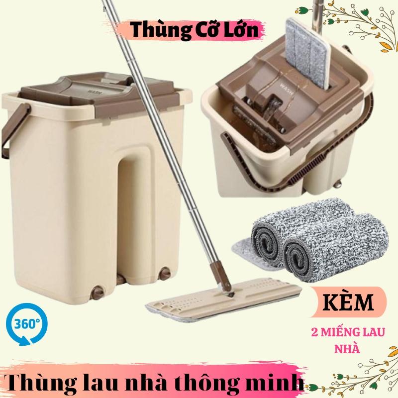 Chổi Lau Nhà - Cây Lau Nhà Thông Minh 2 Ngăn Tự Vắt – Xoay 360 độ thông minh kèm thùng vắt 2 ngăn size lớn cao cấp