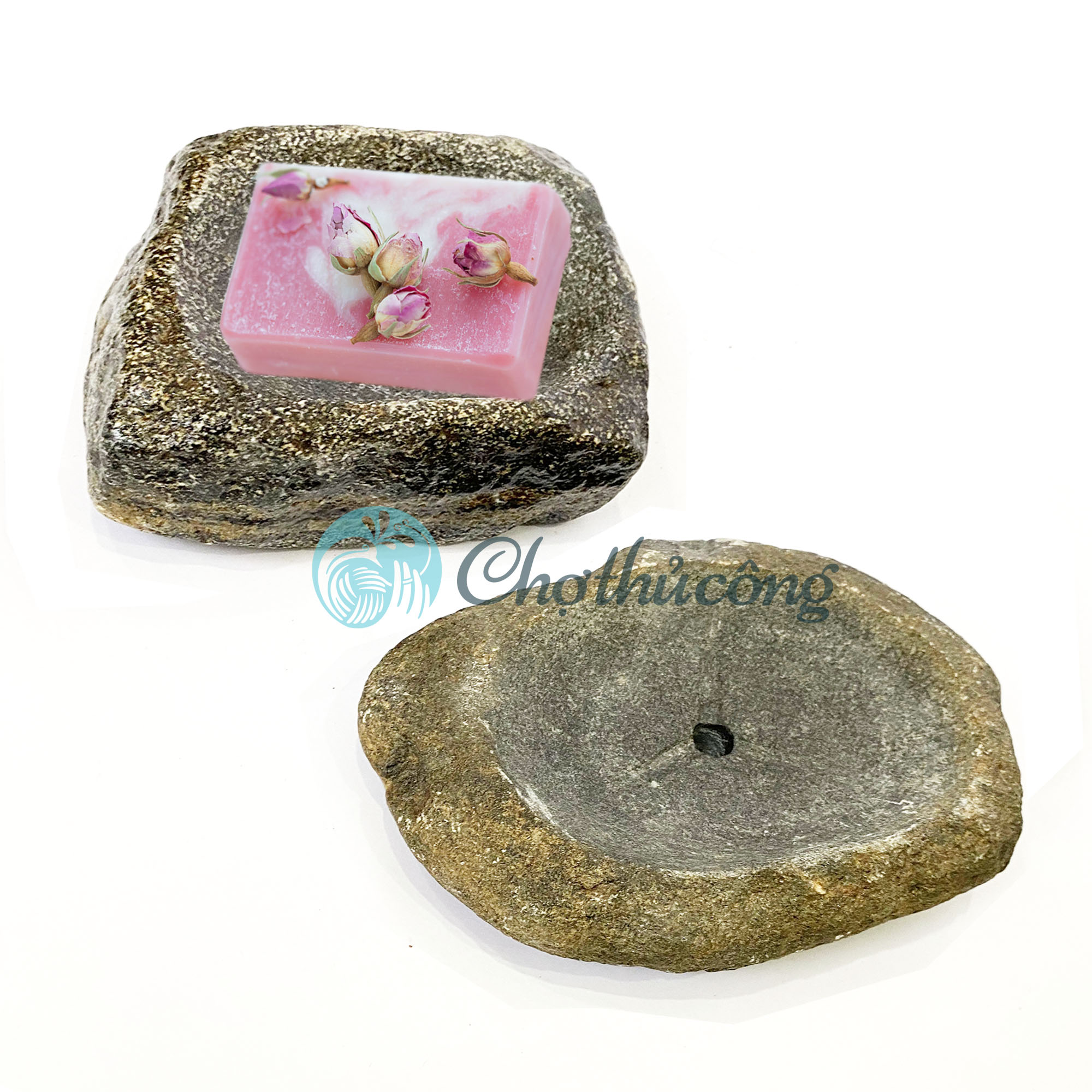 Khay đựng xà phòng bằng đá cuội tự nhiên, phụ kiện nhà tắm - khay đựng xà bông cục decor vintage