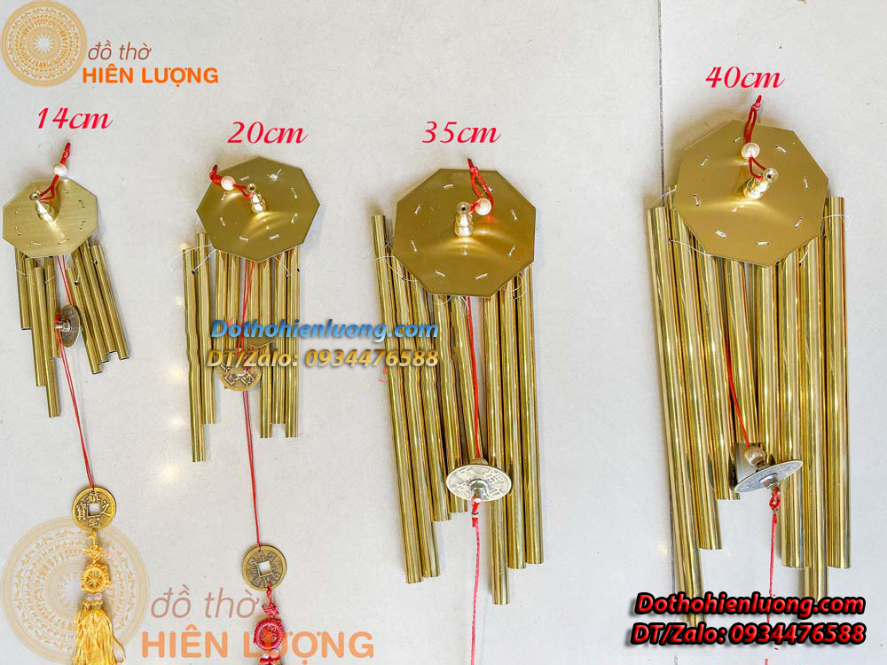 Chuông Gió Bát Quái 8 Ống Bằng Đồng Nguyên Chất Các Cỡ - Đồ Thờ Hiên Lượng