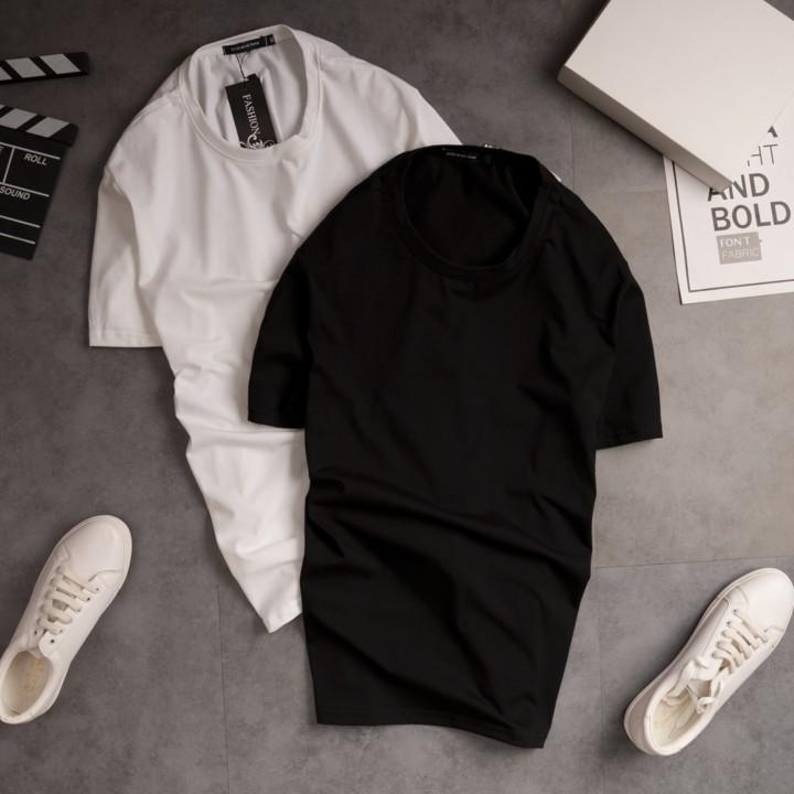 Áo phông trơn, áo thun nam tay ngắn form rộng 2 màu đen trắng dáng đẹp.