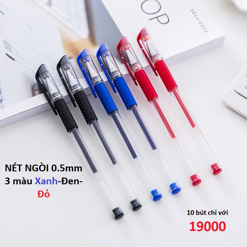 Combo 10 bút bi nước 3 màu xanh đỏ đen cho học sinh nét đẹp viết trơn B119