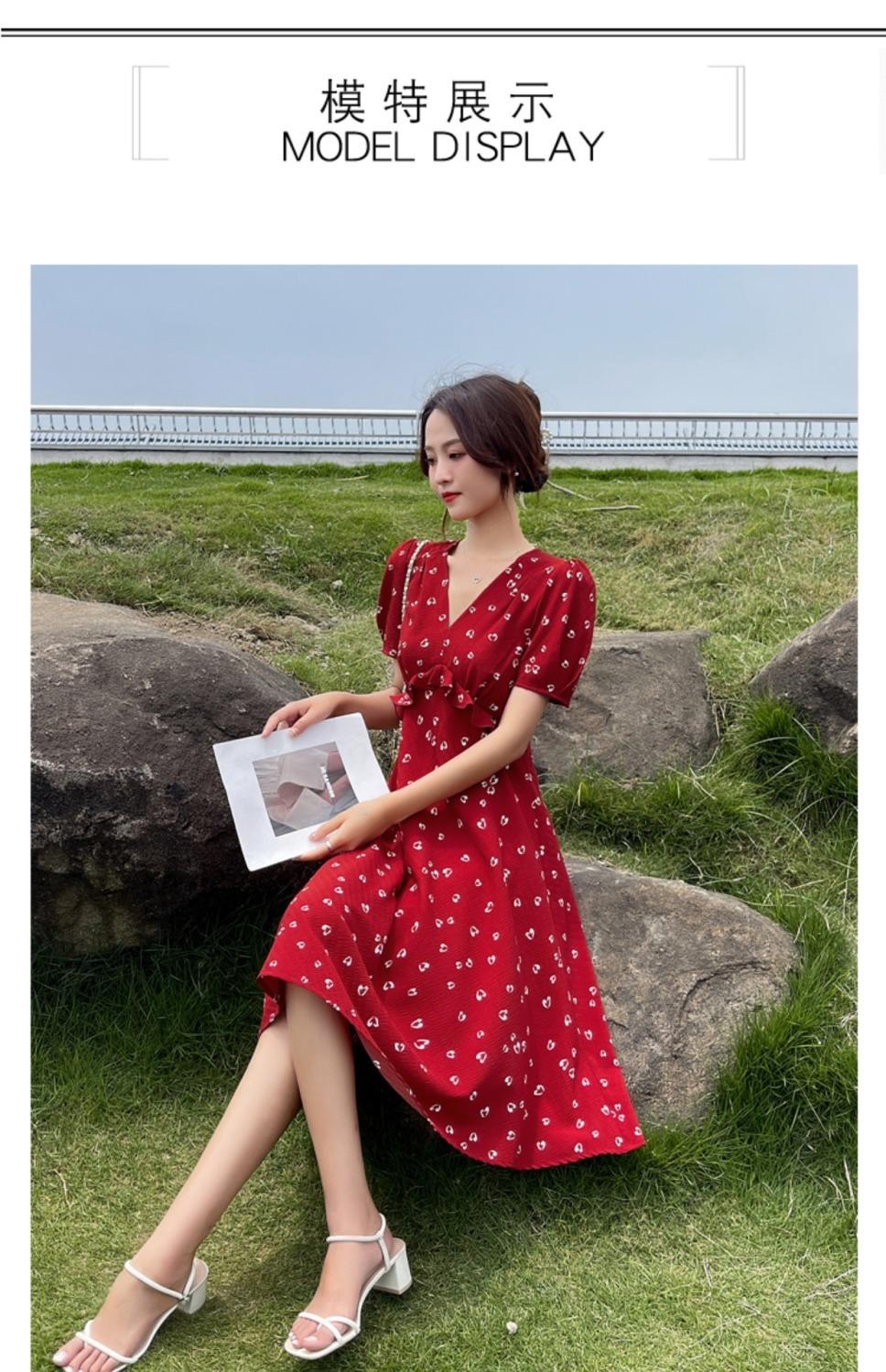 TOBE1SHOP Váy chiffon hoa nhỏ cho phụ nữ 2023 mùa hè Pháp màu đỏ khí chất cao eo mỏng váy