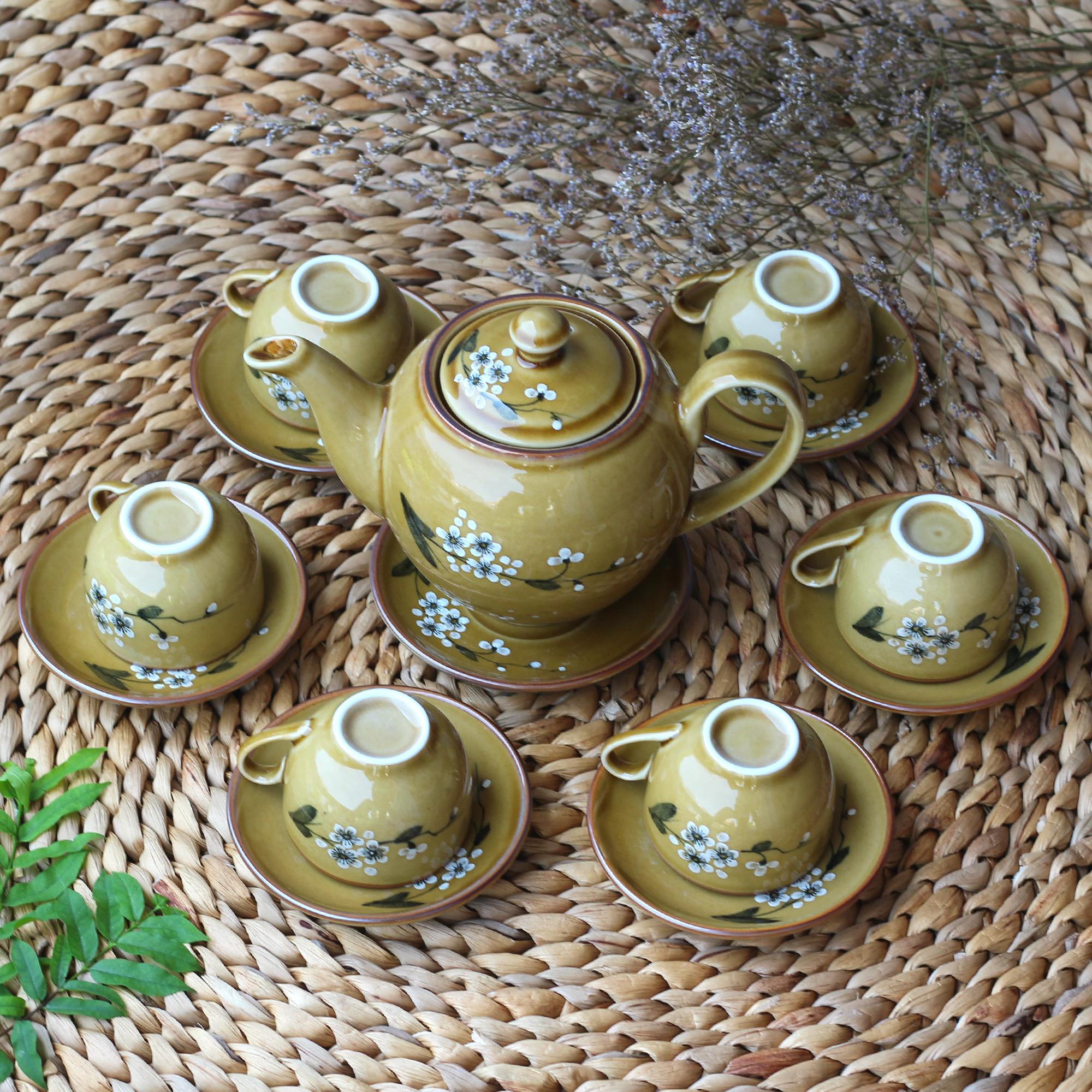 Bộ bình trà Bát Tràng Dáng Minh Long Màu Nâu MNV-TS494