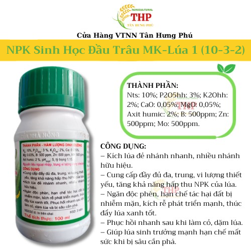 Phân Bón NPK Sinh Học Đầu Trâu MK-Lúa 1 | Phân bón lúa | Phân Bón lá NPK Sinh Học | chai 100ml