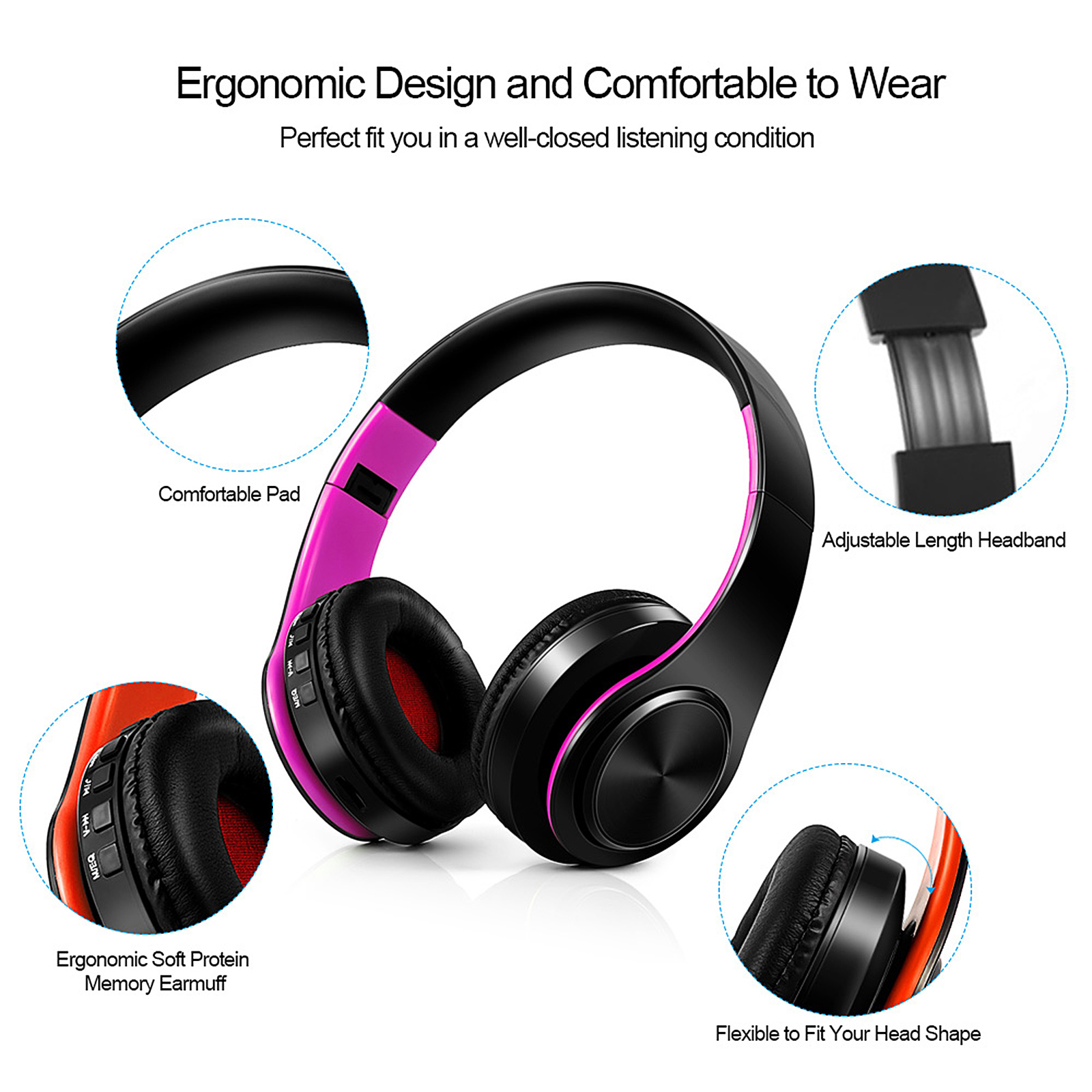 Tai Nghe Bluetooth Không Dây Âm Thanh Nổi 4.0 MP3 Thẻ TF Radio FM 3,5 Mm