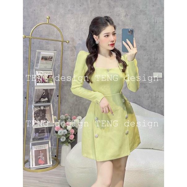 VÁY DẠ CỔ VUÔNG ĐÍNH TAG ĐÁ CAO CẤP
