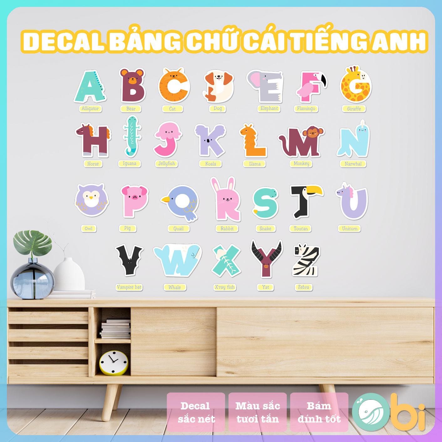 Decal Trang Trí Phòng Bé - 26 Chữ Cái Tiếng Anh Dán Tường Obi