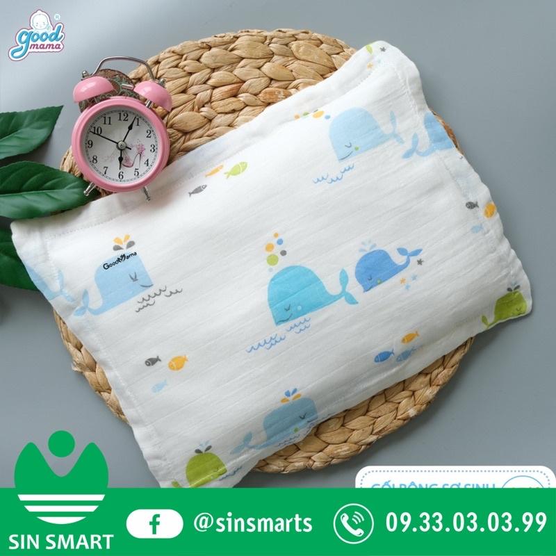 Gối Bông Sơ Sinh Cho Bé vỏ xô sợi tre, bông microfiber kháng khuẩn tự nhiên