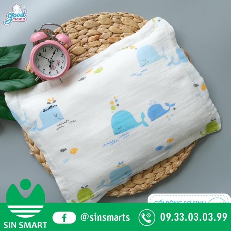 Gối Bông Sơ Sinh Cho Bé  vỏ xô sợi tre, bông microfiber kháng khuẩn tự nhiên