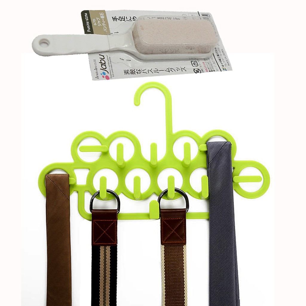 Combo Bàn chải chà gót chân bằng đá san hô + Giá treo khăn, cà vạt nội địa Nhật Bản - Giao màu ngẫu nhiên