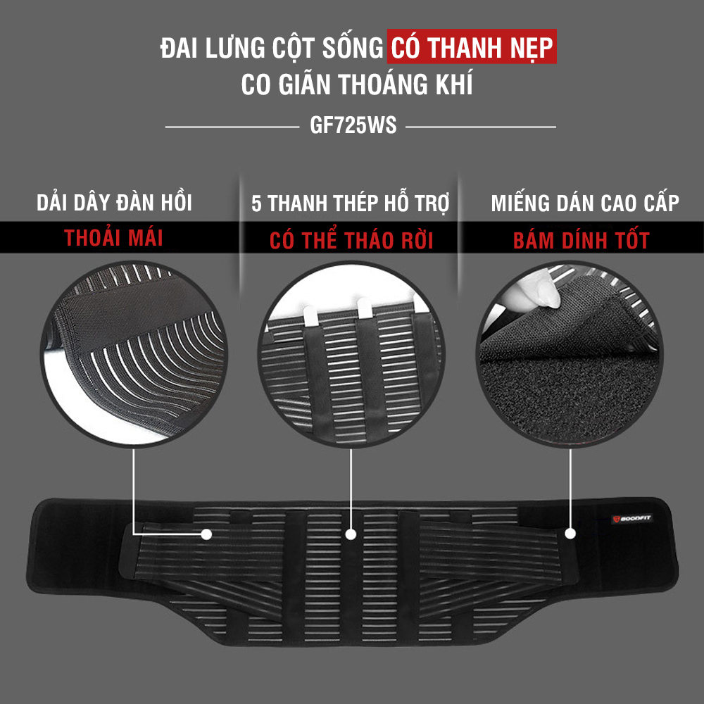 Đai lưng cột sống thoáng khí, có thanh nẹp GoodFit GF725WS đai cột sống giảm chấn thương lưng, cột sống