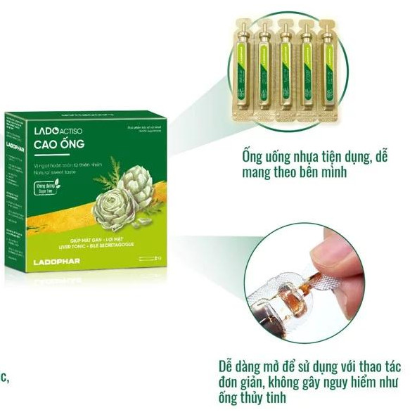 Cao ống Atiso Ladophar không đường Hộp 10 ống 10ml Giúp mát gan, lợi mật, hỗ trợ tăng cường chức năng gan, giúp cải thiện quá trình tiêu hóa do chức năng gan kém tặng 1 túi trà