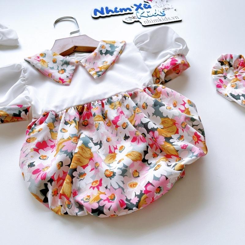 Body Cổ Sơ Mi Hoa Lụa Mềm - Mát Cho Bé Gái 3 Đến 12kg