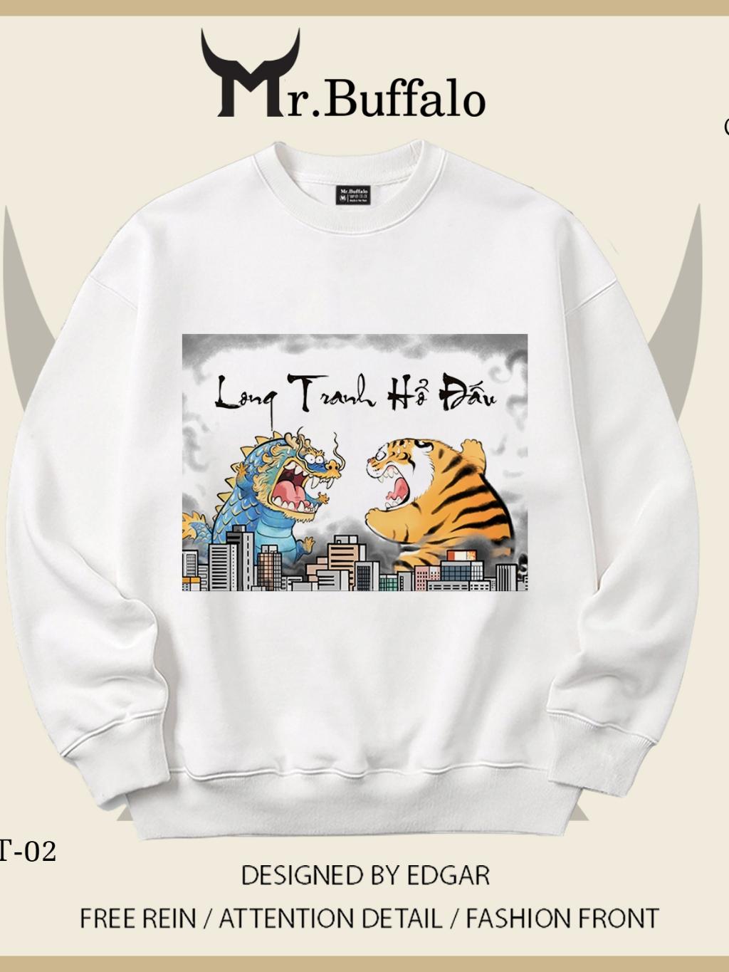 Áo Sweater Hổ, Rồng Vô tri 1 Mr.Buffalo - VT01 Trắng, VT01 Trắng