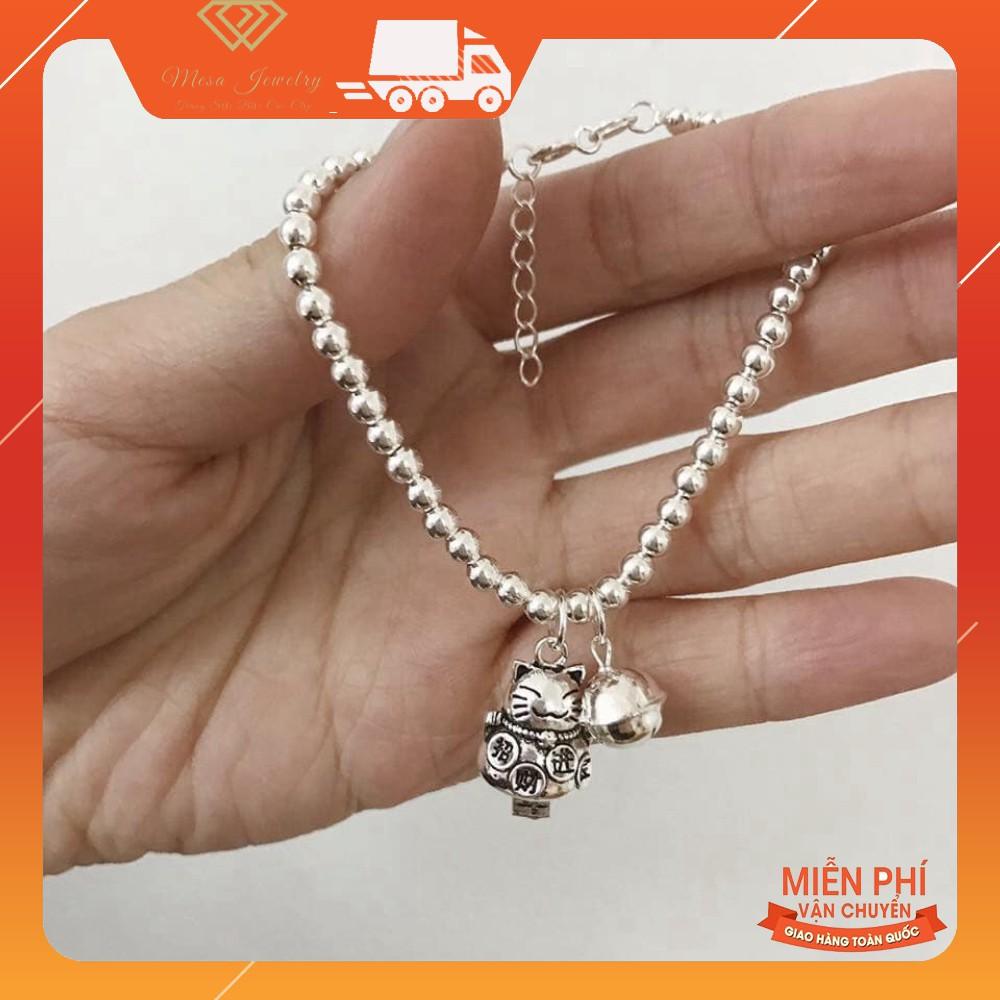 LẮC TAY BI BẠC 3LY TREO MÈO THẦN TÀI MAY MẮN