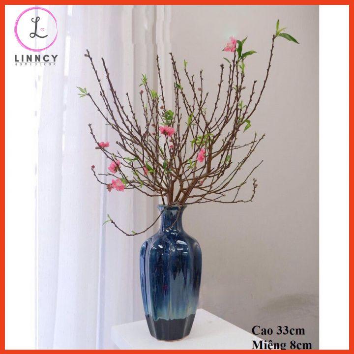 Bình cắm cành đào tết, bình cắm thanh mai, lựu đỏ, chanh mỹ cao 33cm, bình sứ men hỏa biến trang trí