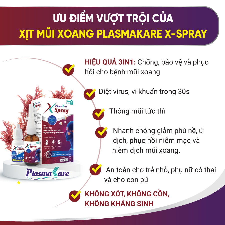 Xịt mũi xoang Combo 3 PlasmaKare X-Spray Light 15ml - Thông mũi, sạch xoang, an toàn đường thở