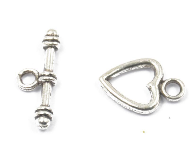10 sets Antique Silver Heart Toggle Clasps Jewelry Making Findings
