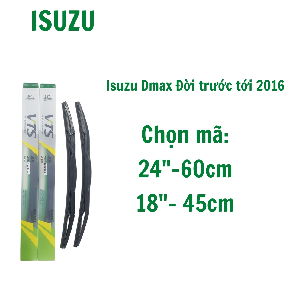 Cần gạt mưa VTS A9 lưỡi Silicone loại thanh 3 khúc dành cho xe Isuzu: Dmax, Mux