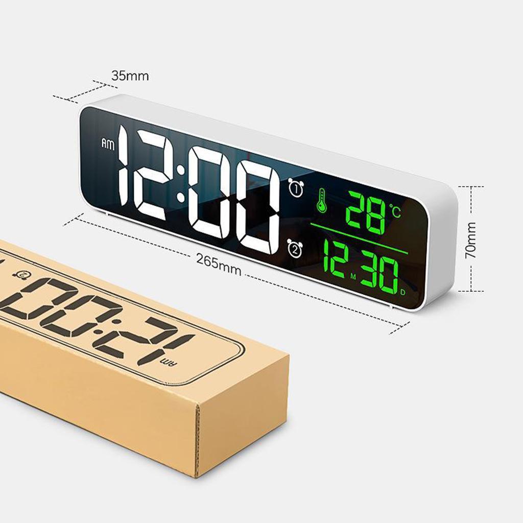 2pc Alarm Clock LED Display Mirror Bedside Clock Office Bedroom Table Decor