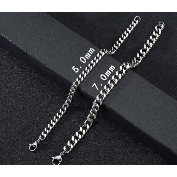 Lắc tay kiểu lặc đơn vát cạnh 5mm, 7mm màu trắng sáng đẹp, không đen - Chuẩn phong cách Hip Hop