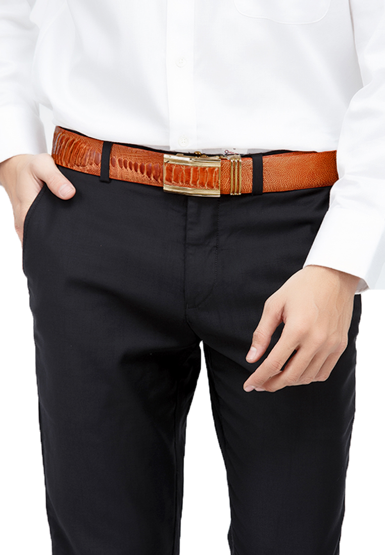 HC4466 - Dây nịt nam da đà điểu Huy Hoàng đan viền 4P màu vàng bò