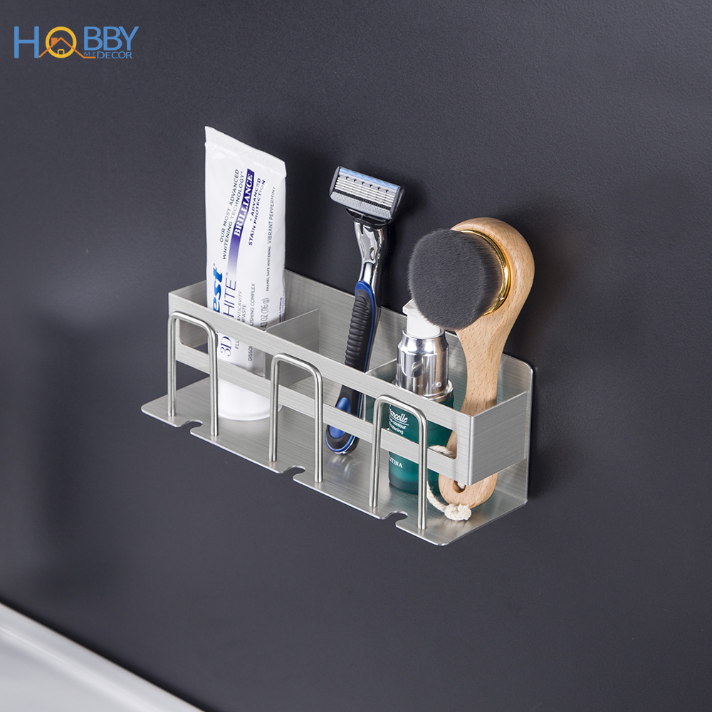 Kệ đựng bàn chải đánh răng 3 ngăn dán tường nhà tắm đa năng Hobby home decor CD4M loại inox 304 kèm keo dán dính