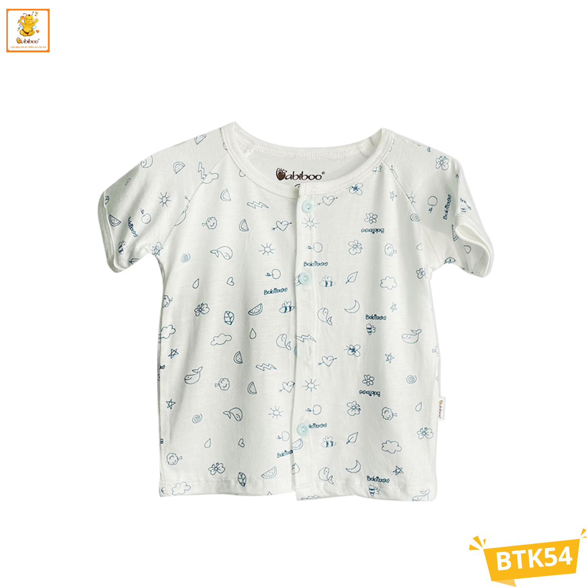 Áo sơ sinh Babiboo áo ngắn tay vải viscose họa tiết mềm mại, mịn mát BTK54