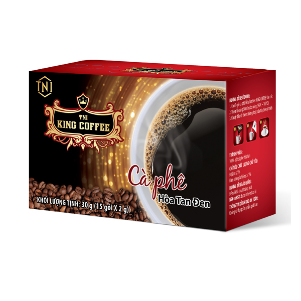 Cà Phê Hòa Tan 100% Đen Thuần Khiết KING COFFEE - Hộp 15 gói x2g