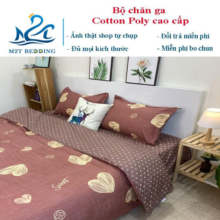Bộ chăn ga gối Cotton Poly M2T bedding Tim vàng xước, vỏ chăn mên, drap giường và 2 vỏ gối