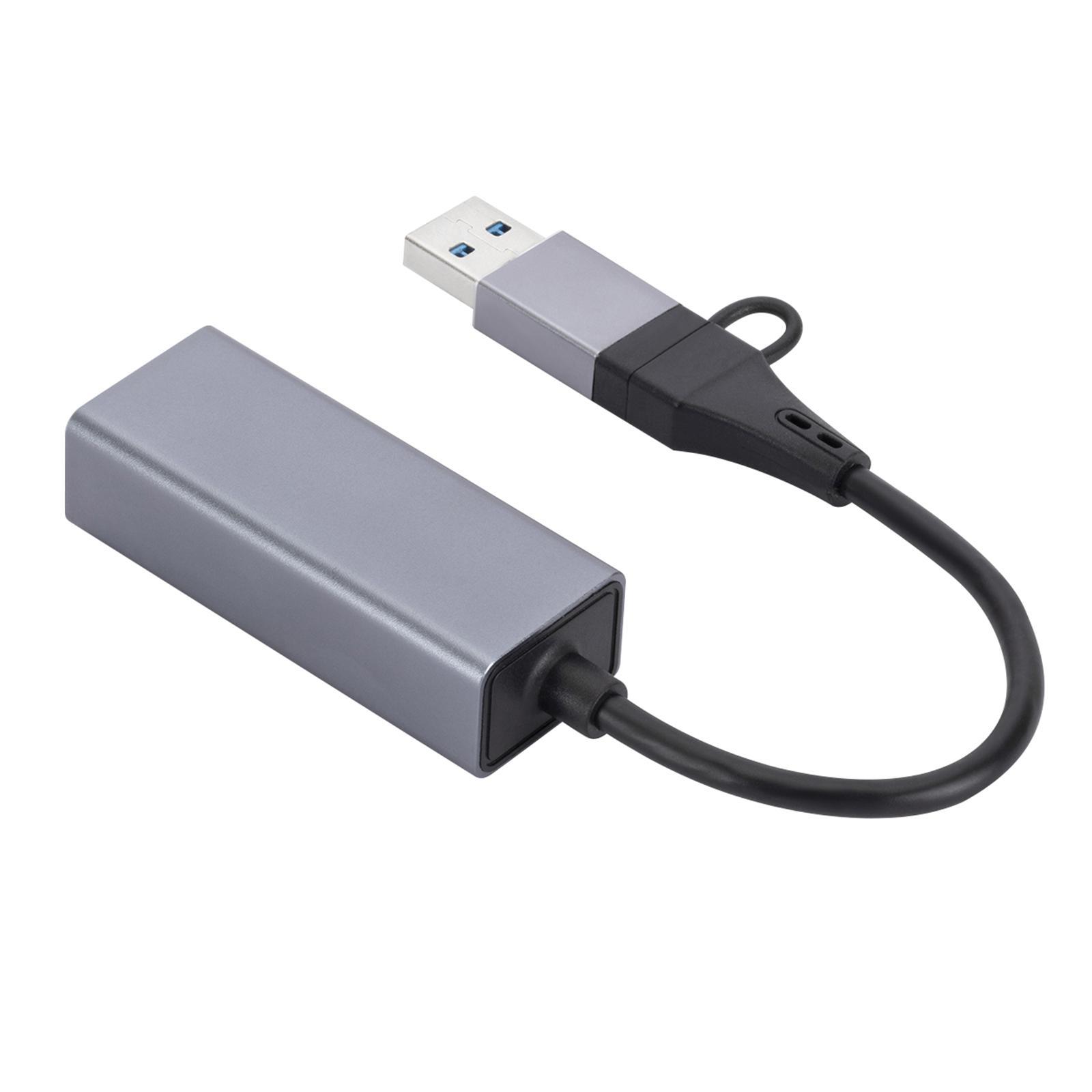 Aluminum Alloy USB C and USB to Adapter, 2 in1 Network Adapter Gigabit Network Adapter USB and USB C to Adapter for Laptop