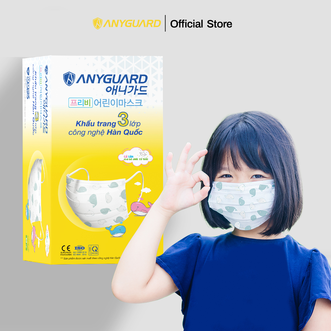 Khẩu Trang Trẻ Em Anyguard Hàn Quốc 3 Lớp Chính Hãng -베이비 마스크 - Face Mask For Kids Under 13 yearsold-ISO 9001:2015, ISO 13485:2016, QCVN 01:2017/BTC