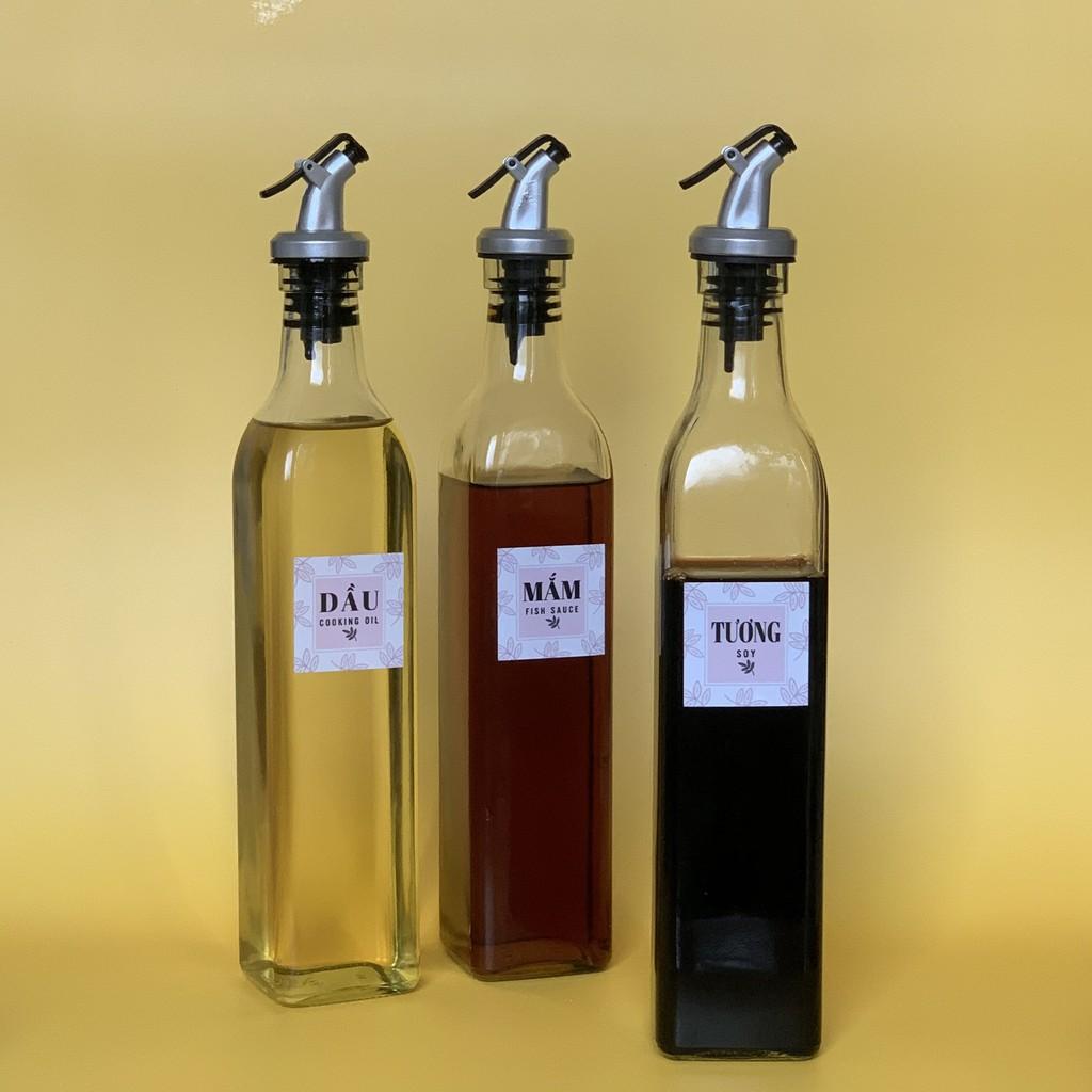 COMBO 3 Chai đựng gia vị Chai chiết dầu ăn , nước mắm chất lỏng bằng thủy tinh
