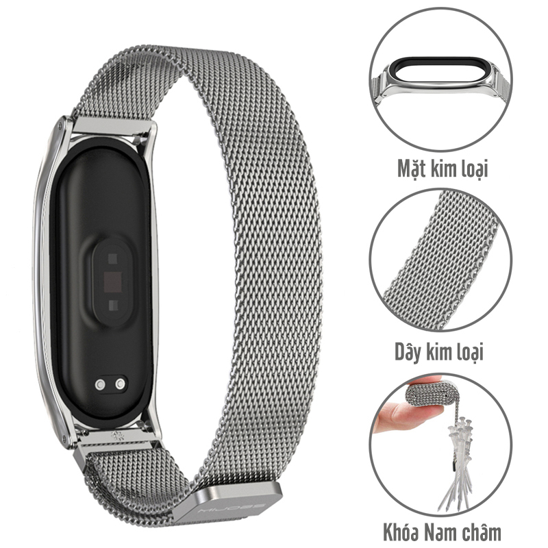Dây thay thế cho Xiaomi Miband 5 kim loại nhuyễn TF, Nam Châm