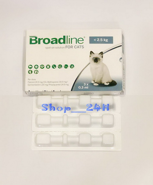 Hộp (3 tuýp) Nhỏ gáy Broadline. phòng nội ngoại ký sinh trùng cho mèo (ve rận bọ chét, giun sán)