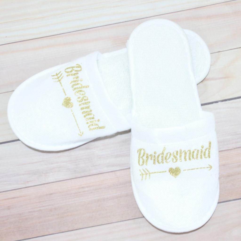 4 Pairs Wedding Party Slippers Gold