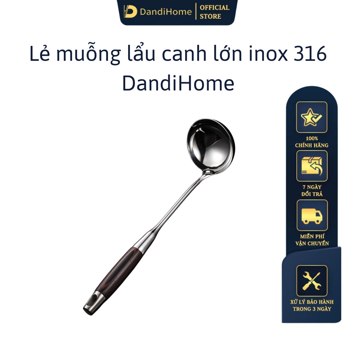 Bộ Dụng Cụ Nhà Bếp Inox 316, Inox 304 Và Giá Đặt Inox 304 Dandihome Cao Cấp, Sang Trọng - Muỗng Canh Lẩu Lớn Inox 316