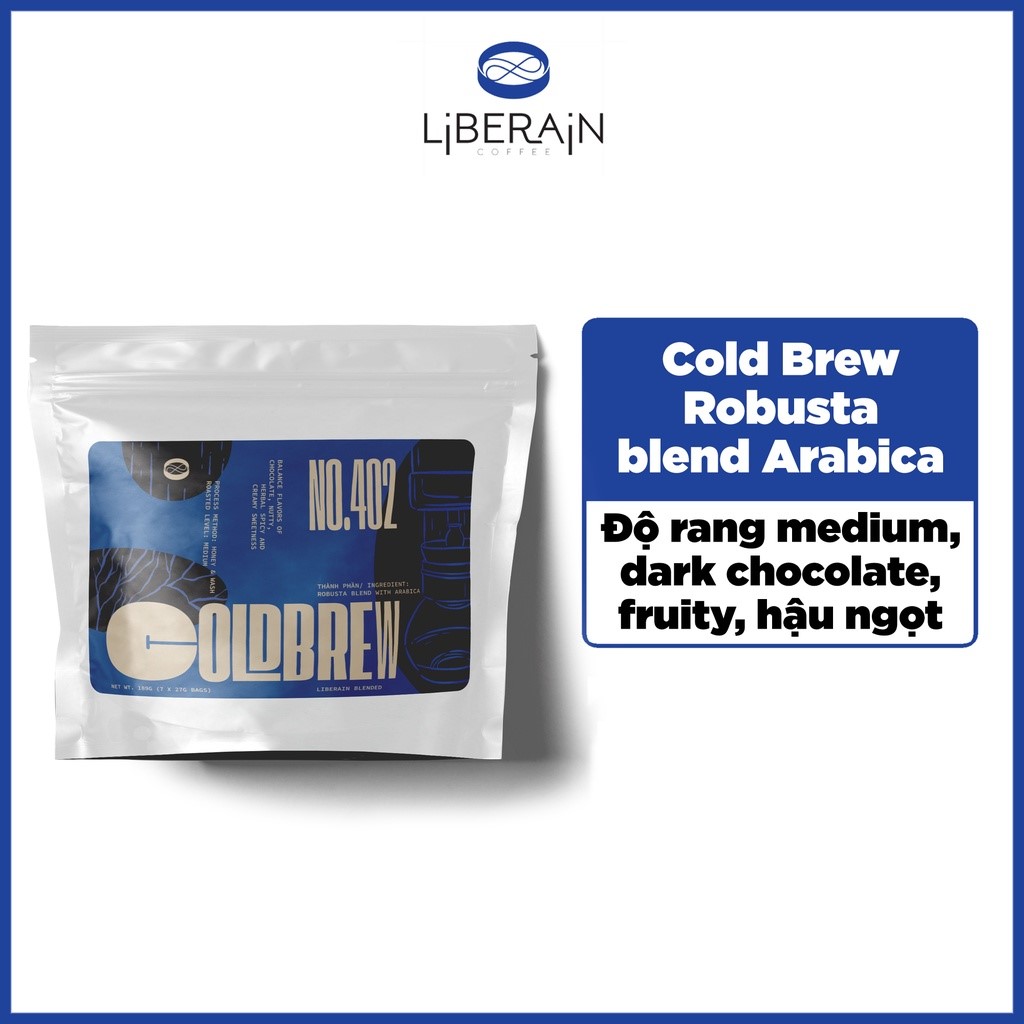 Cà phê túi lọc cold brew Liberain 402 - Gu vị truyền thống, vị chocolate, hậu ngọt
