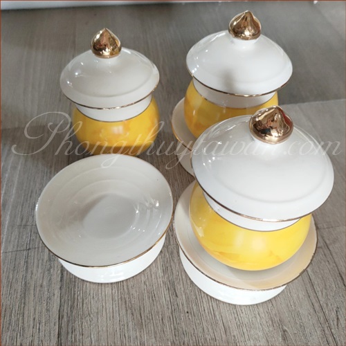 Bộ đồ sứ Trắng Vân Vàng - thờ cúng.