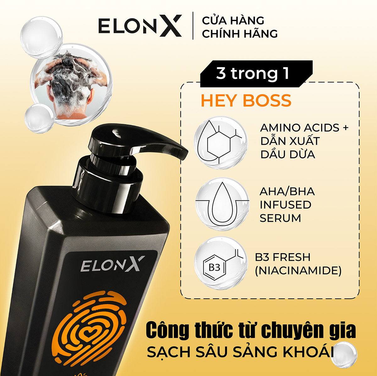 Dầu gội ELONX HEY BOSS dầu gội 3 in 1 nam dầu gội hương nước hoa dầu gội đầu nam thơm lâu sữa tắm gội (sáng - 680gr)