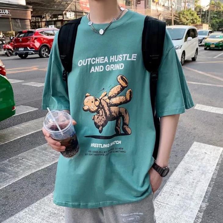 HÀNG SẴN- Áo Thun Nam Ngắn Tay In Hình Gấu Phong Cách Vintage