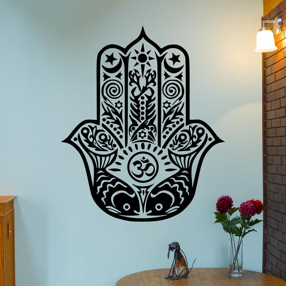 Decal dán tường bàn tay hamsa chữ om ý nghĩa tâm linh