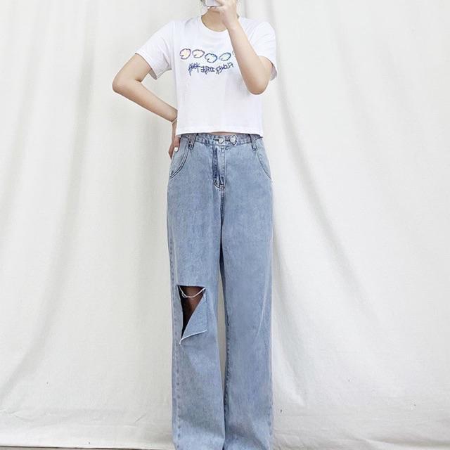 Quần jean ống suông rách 02