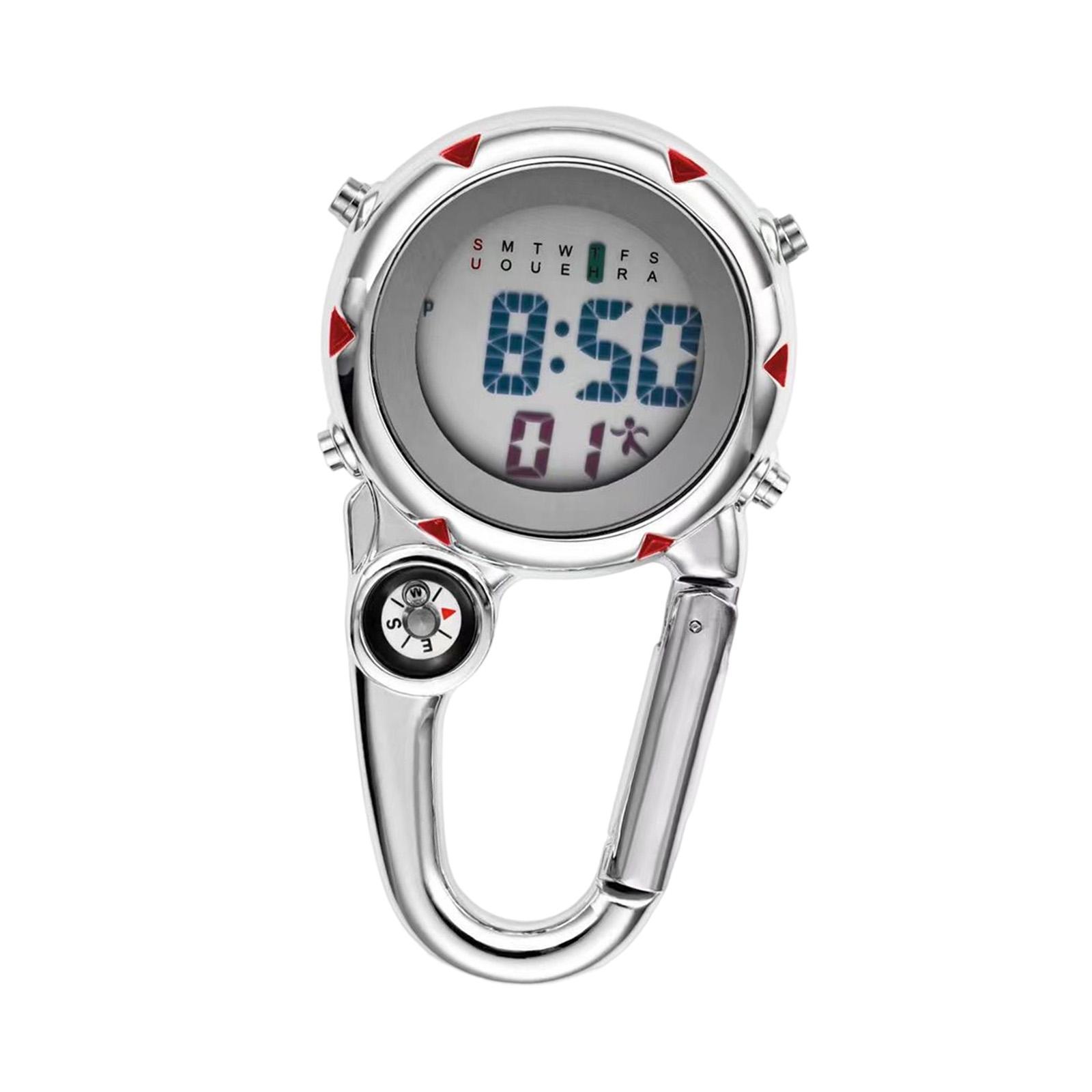 Digital Carabiner Watch Clip Unisex Pocket Watch Luminous for Outdoor Sports