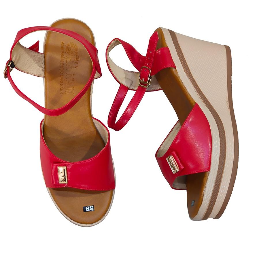 Giày Sandal Nữ Đế Xuồng TiTi ĐÔ Da Bò Thật Cao Cấp 9cm DNU2142a