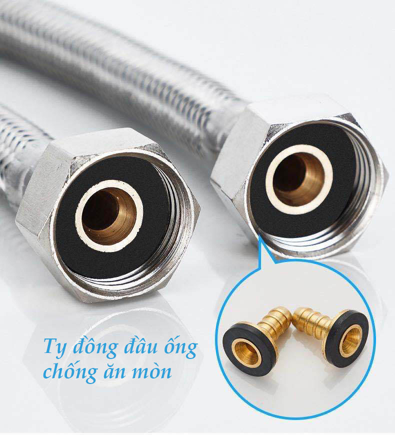 Dây cấp nước chống cháy nổ 2 đầu ốc VHD1 bằng inox SUS304 dài 40-50-60cm