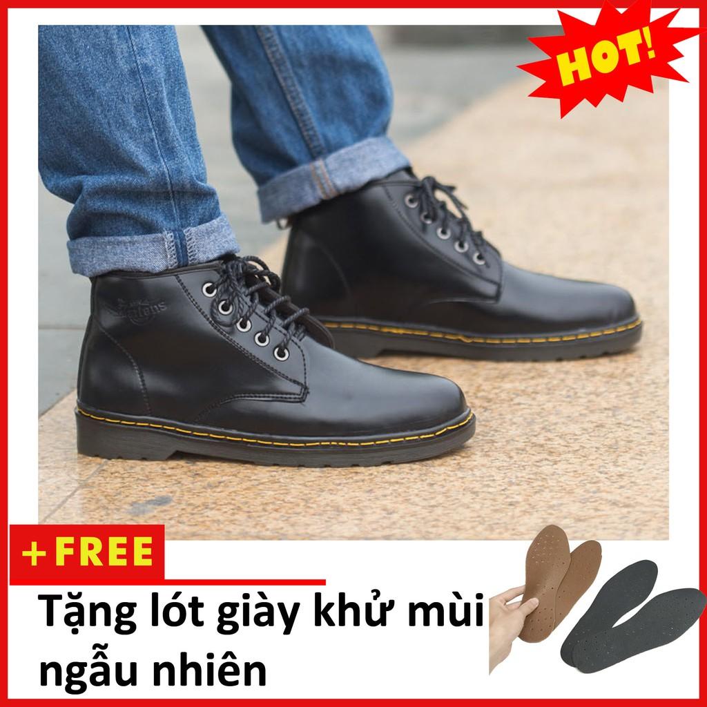 Giày Boot Nam Cổ Lửng Đế Khâu Da Trơn Màu Đen Cực Chất - Shop Đảm Bảo Hàng Bán Ra Giống Hình Giày Boot Nam M354-Den