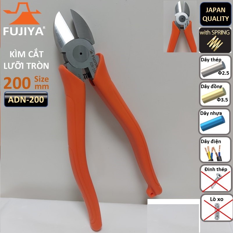 Kìm cắt lưỡi tròn đa năng Fujiya ADN-200 Công nghệ Nhật Bản- vừa cắt dây nhựa vừa cắt dây thép