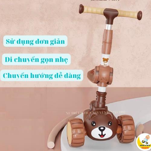 Xe Scooter Cho Bé Hình Gấu Bear Có Nhạc Và Đèn Phát Sáng, Bảo Hành 1 Đổi 1, Xe Trượt Scooter Cho Bé Chòi Chân